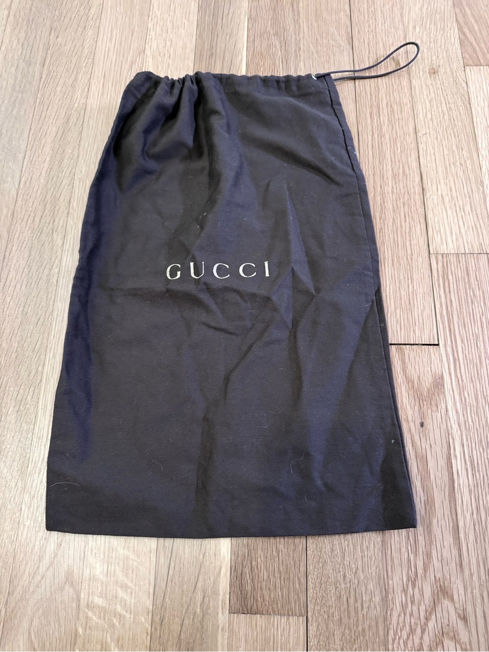 GUCCI drawstring dust bag - brown with gold letters - authentic